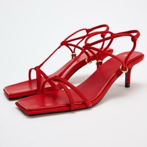 ZARA LEATHER SANDALS WITH STRAPS Elegant Red Strappy Heels bloggers favorite